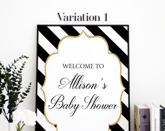 Black and White Baby Shower Signs Printed Welcome Sign Baby Shower Welcome Sign Template Baby Shower Decorations Gender Neutral 0061