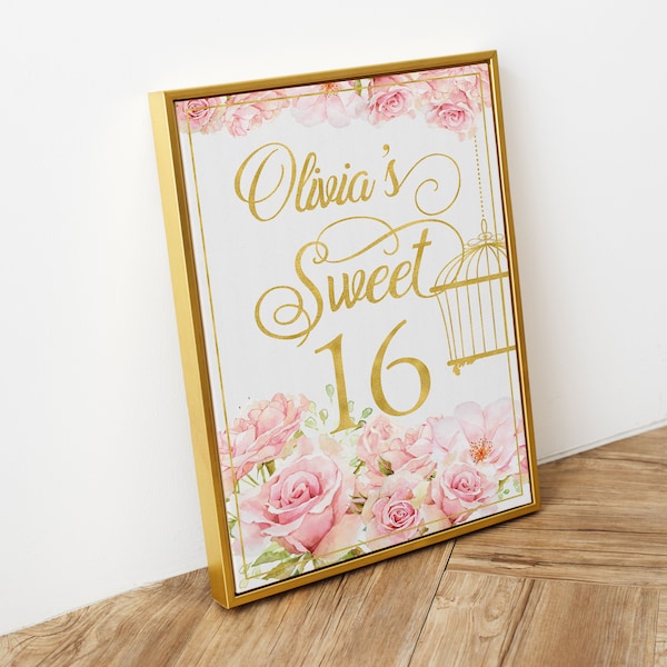 Sweet 16 Decoration, Birthday Welcome Canvas Sign, Sweet 15 Welcome Poster, Girl Quinceanera Board, Personalized Birthday Banner 0188