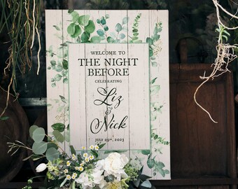 The Night Before Welcome Sign, Rehearsal Dinner Canvas Board, Eucalyptus Wedding Banner, Greenery Reception Poster, Wedding Rehearsal Sign