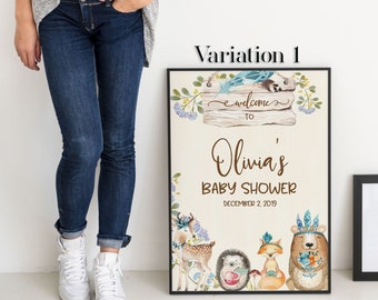 Printable Personalized Yellow White Silver Large Welcome Board Baby Shower Welcome Sign PDF Template Digital Download Signage 0061