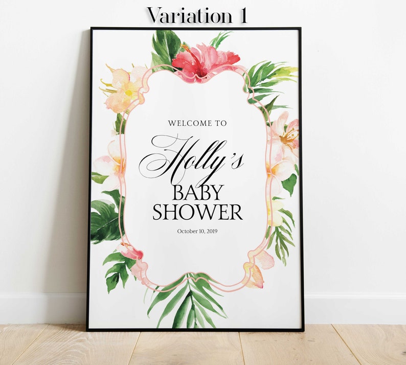 Baby Shower Welcome Sign Printable Personalized Botanical Welcome Board Foliage Greenery 24x36 Template Digital Download Signage Girl 0142