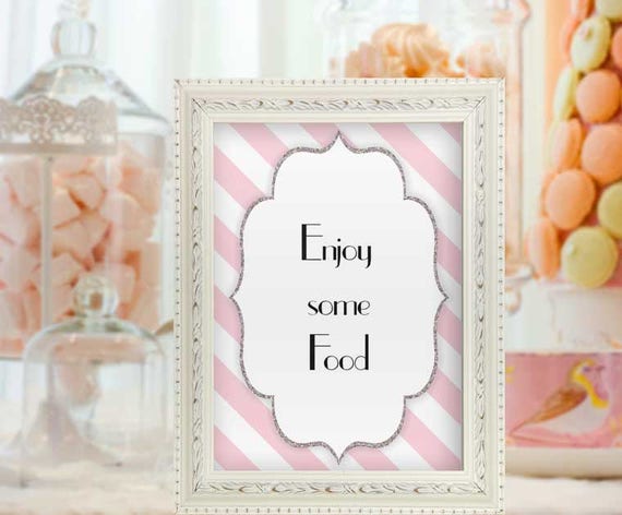 Baby Shower Food Sign Pink And White Enjoy Some Food Stripes Baby