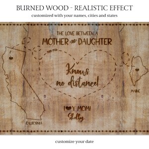 Mothers Day Gift From Daughter, Mother Daughter Distance Print, Home Gifts For Mom, Long Distance Map Sign, Going Away Banner, Map Sign image 3