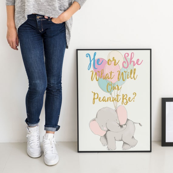 He Or She Sign He Or She What Will Baby Be He Or She What Will It Be Sign Elephant Baby Shower Sign Elephant Welcome Baby Shower Sign 0156 By Tppcards