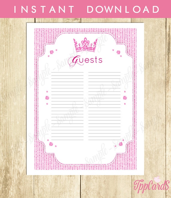 royal princess baby shower guest list glitter baby shower list baby shower sign in sheet guest list in hot pink and white 0036 p guest list for baby shower
