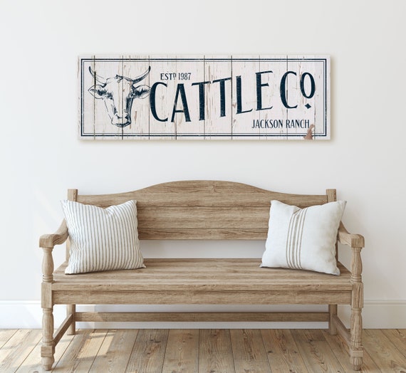 Custom Cattle Family Name Established Sign Modern Farmhouse Wall Decor Rustic Ranch Personalized Living Room Wall Art Vintage Canvas Print By Tppcards Catch My Party