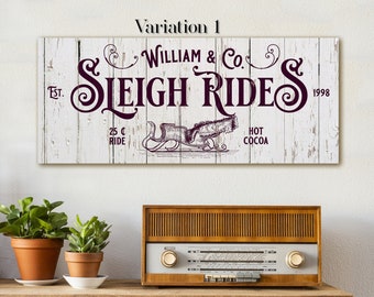 Sleigh Rides Sign, Rustic Canvas Sign, Farmhouse Christmas Art, Xmas Wall Decor, Country Christmas Decor, Holiday Sign, Large Christmas Sign