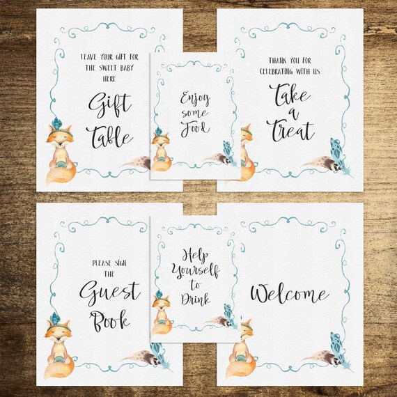 Woodland Fox Baby Shower Table Sign Printable Welcome Sign Favor