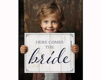 Here Comes The Bride Sign For Dog, Bride Entrance Sign, Ring Bearer Sign, Page Boy Banner, Flower Girl Sign, Wedding Ceremony Decor, Aisle