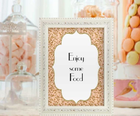 Baby Shower Food Sign Pink And Gold Enjoy Some Food Confetti Baby