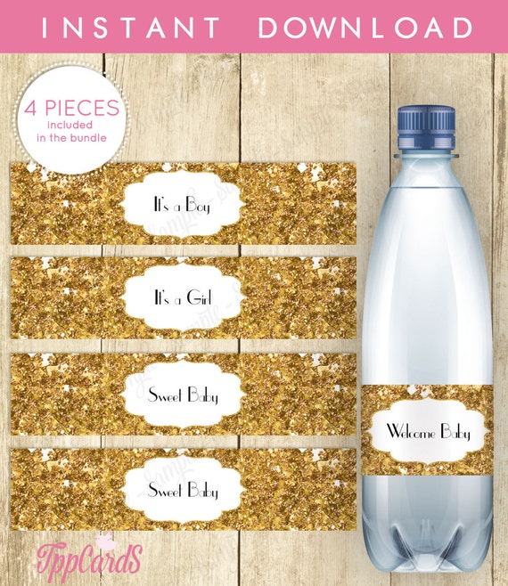 Water Bottle Labels for Baby Shower Gold Confetti Printable Etsy