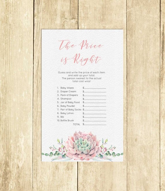 Price Is Right Baby Shower Games Succulent Boy Greenery Cactus