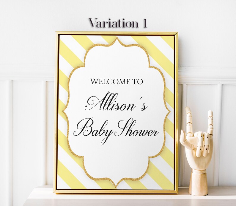 Printable Personalized Yellow White Silver Large Welcome Board Baby Shower Welcome Sign PDF Template Digital Download Signage 0061