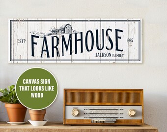 Homestead Sign, Custom Family Name Wall Sign, Rustic Canvas Sign, Farmhouse Wall Decor, Large Country Sign, Established Kitchen Wall Sign