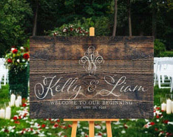 Rustic Wedding Signs, Personalized Wedding Welcome Sign, Wedding Date Keepsakes, Classic Wedding Ceremony Banner, Welcome To Our Beginning