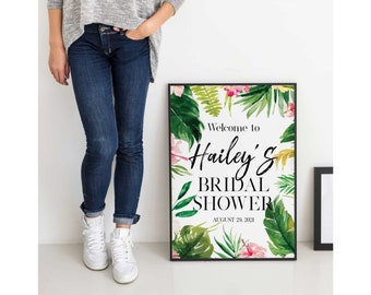 Tropical Bridal Shower Welcome Sign, Luau Bridal Party Canvas Banner, Hawaiian Bridal Shower Poster, Jungle Bridal Welcome Board,Aloha Party