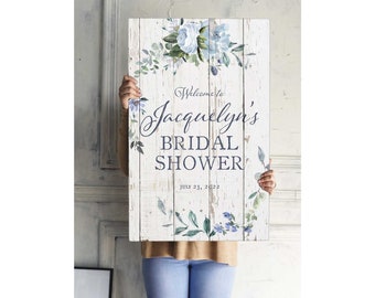 Dusty Blue Bridal Shower Welcome Sign, Blue Floral Bridal Shower Foam Board, Rustic Canvas Poster For Garden Bridal Shower, Wildflowers Sign