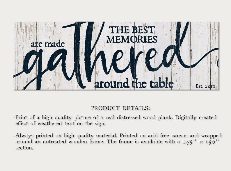 Gathered Around The Table Sign, Modern Farmhouse Wall Decor, Kitchen Wall Art, Dining Room Wall Decor, Large Wall Art Canvas, Home Gift image 4