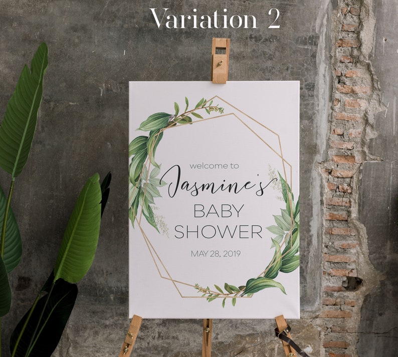 Greenery Baby Shower Decorations, Boho Baby Shower Welcome Canvas Sign, Gender Neutral Banner, Garden Baby Shower Poster, Botanical Board image 2