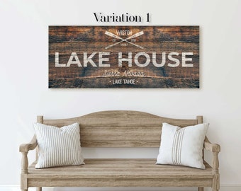 Lake House Decor For Wall, Personalized Lake House Sign, Large Lake House Wall Art, Personalized Cabin Canvas Sign, Modern Farmhouse