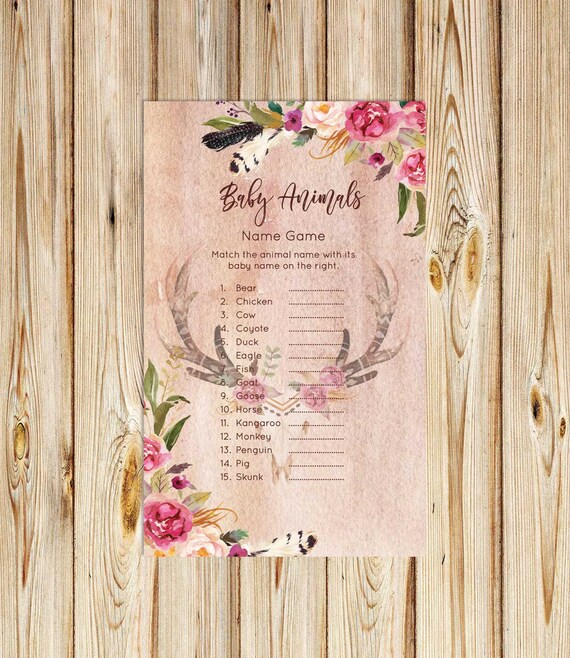 Feather Baby Shower Games Baby Animal Match For Boy Girl Antlers