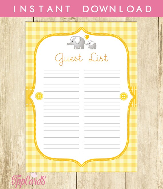 yellow elephant baby shower guest list elephant baby shower guest list for baby shower