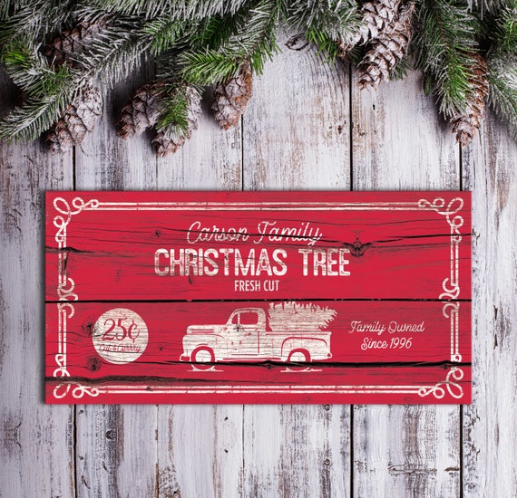 Family Christmas Tree Farm Sign, Custom Christmas Decor, Vintage