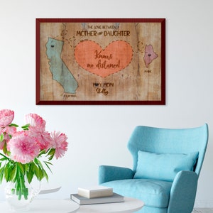 Mothers Day Gift From Daughter, Mother Daughter Distance Print, Home Gifts For Mom, Long Distance Map Sign, Going Away Banner, Map Sign image 2