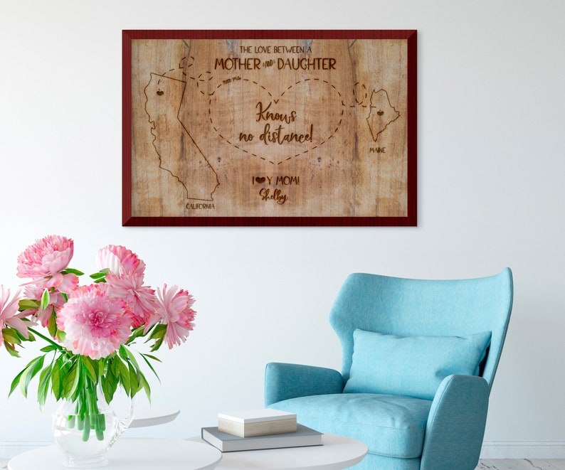 Mothers Day Gift From Daughter, Mother Daughter Distance Print, Home Gifts For Mom, Long Distance Map Sign, Going Away Banner, Map Sign image 4