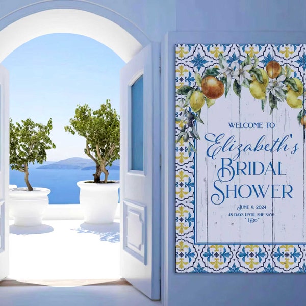 Amalfi Coast Bridal Shower Sign, Mediterranean Tile Bridal Decor, Italian Bridal Shower Sign, Lemon Bachelorette Party Board, Tuscan Theme