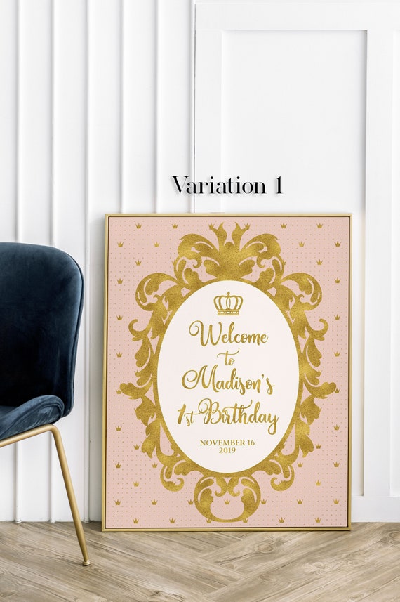 Princess Birthday Sign Pink and Gold Welcome Sign Princess Birthday Party Party Sign Princess First Birthday Decorations Backdrop 0157 Il_570xn