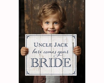 Uncle Here Comes Your Bride Sign, Here Comes The Bride Sign For Ring Bearer, Flower Girl Sign, Wedding Aisle Decor, Page Boy Sign, Rustic