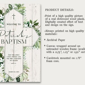 Welcome Baptism Sign, First Communion Banner, Greenery Christening Signs, Religious Board, Welcome To Baptism Celebration Banner, Eucalyptus image 3