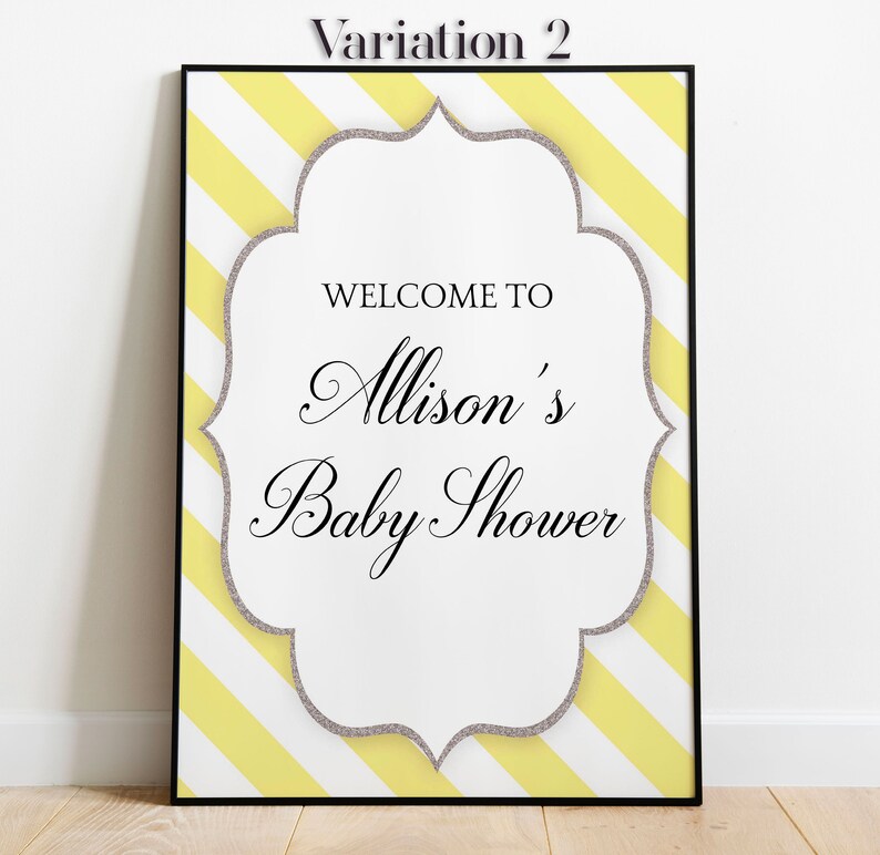 Printable Personalized Yellow White Silver Large Welcome Board Baby Shower Welcome Sign PDF Template Digital Download Signage 0061