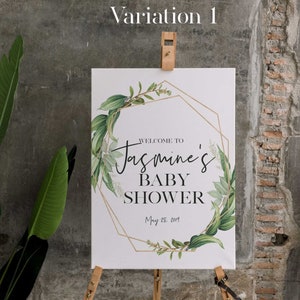 Greenery Baby Shower Decorations, Boho Baby Shower Welcome Canvas Sign, Gender Neutral Banner, Garden Baby Shower Poster, Botanical Board image 1