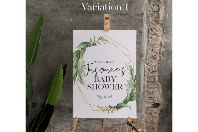 Greenery Baby Shower Decorations, Boho Baby Shower Welcome Canvas Sign, Gender Neutral Banner, Garden Baby Shower Poster, Botanical Board image 1