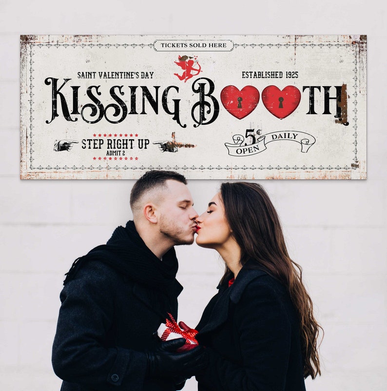 Valentine Home Decor, Kissing Booth Sign, Valentines Day Decor, Large Canvas Wall Art, Couple Gift, Master Bedroom Sign,Above Bed Wall Decor image 4