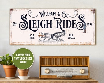 Sleigh Rides Sign Personalized Vintage Family Sign Personalized Christmas Sign Large Christmas Sign Rustic Christmas Sign For Wall