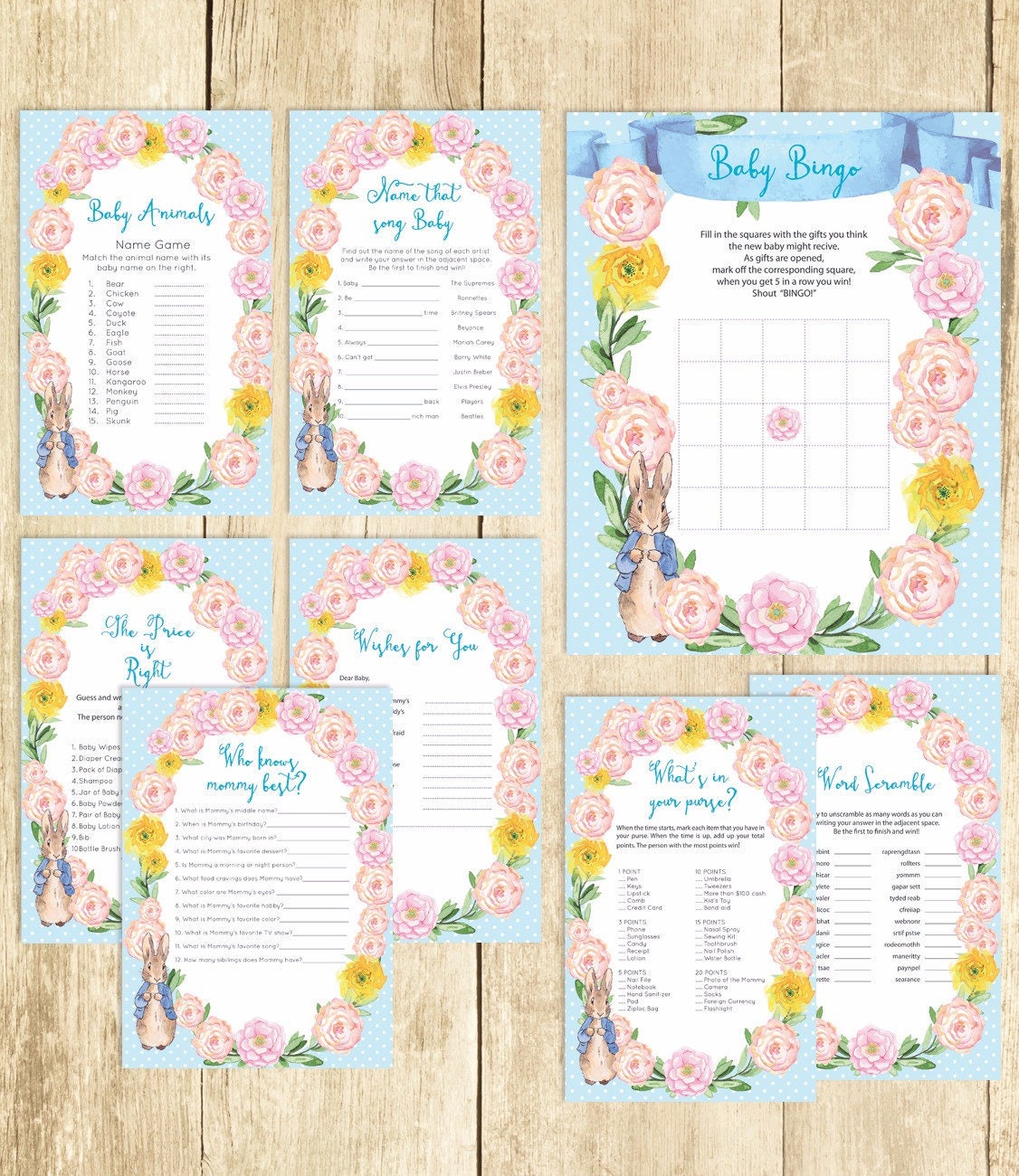 Peter Rabbit Baby Shower Games Package Activities Ideas Eight Etsy