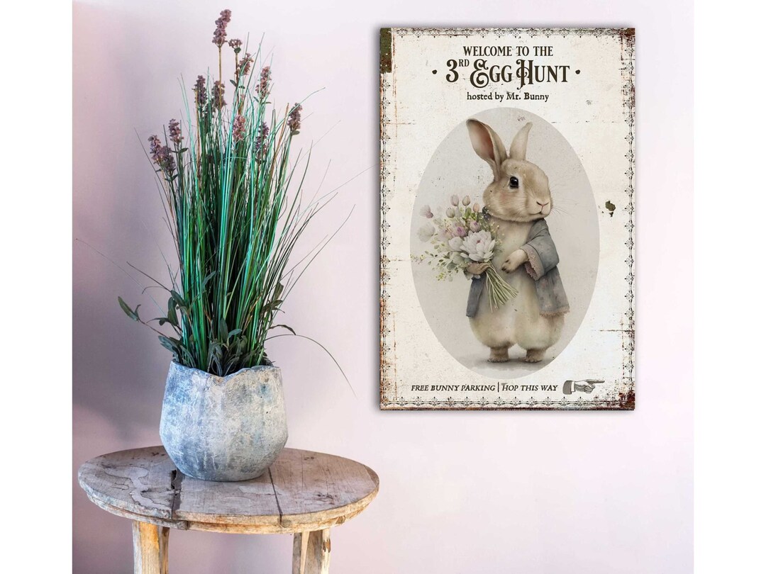 Rustic Easter Egg Hunt Sign: Spring Welcome Decor, Bunny Wall Art ...