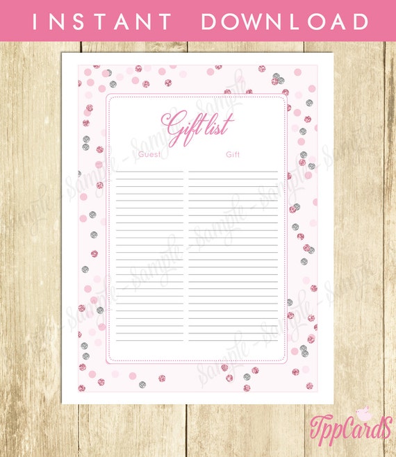 Pink And Silver Baby Shower Gift List Glitter Baby Shower List Pink And Silver Baby Shower Gift List Glitter Baby Shower List