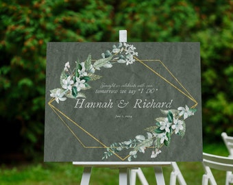 Greenery Rehearsal Dinner Sign For Easel, Wedding Rehearsal Decor, The Night Before Board, Garden Wedding Welcome Sign, Eucalyptus Wedding