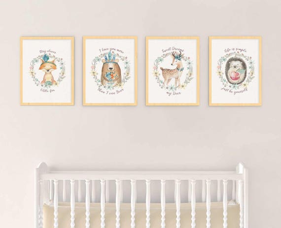 Woodland Nursery Art Wall Decor Print For Girl Personalized Baby