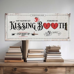 Decoración del hogar de San Valentín, letrero de cabina de besos, decoración del día de San Valentín, arte de pared de lienzo grande, regalo de pareja, letrero del dormitorio principal, decoración de la pared sobre la cama imagen 5