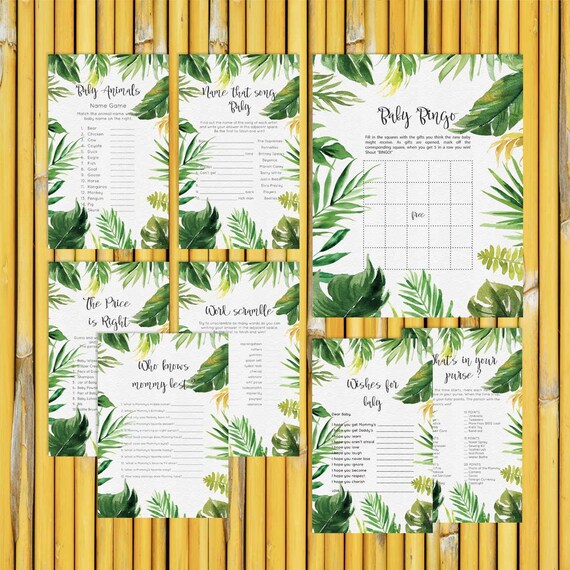 Botanical Baby Shower Games Pack Ideas Activities Eight Printable