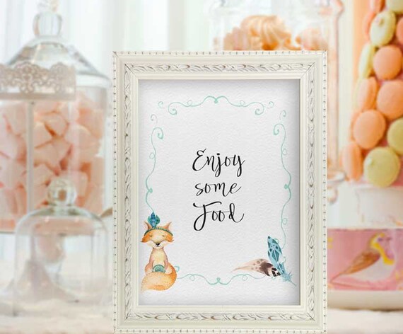 Baby Shower Food Sign Fox Boho Decor Woodland Baby Shower Food