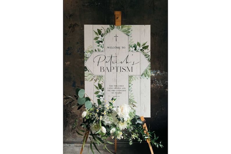 Greenery Welcome Sign For Baptism, First Communion or Any Religious Event To Welcome Your Guest