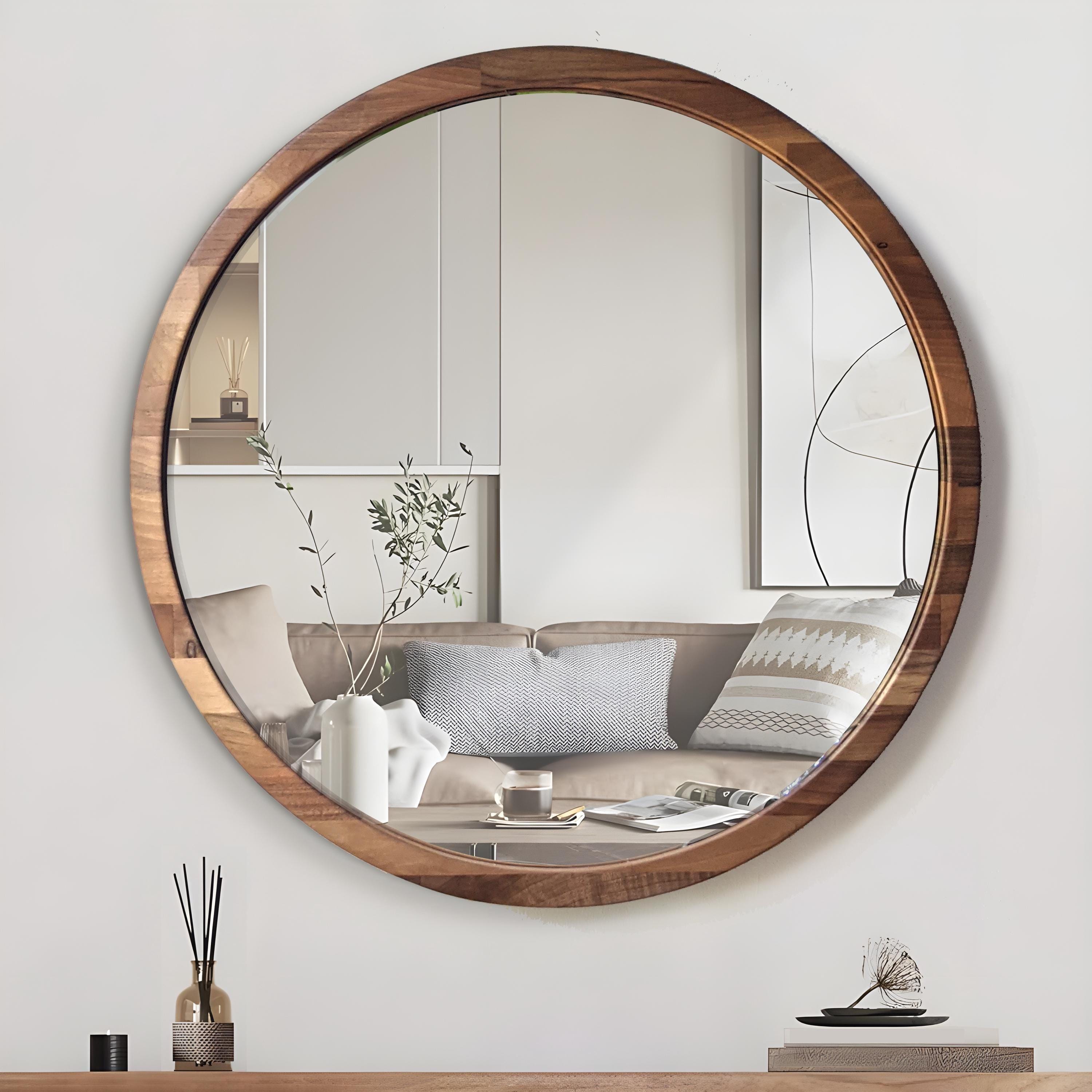 Handcrafted Solid Walnut Round Wall Mirror – Luxury Designer Home Decor – Artisan Timber Frame – Custom Sizes – UK – Worldwide Shipping