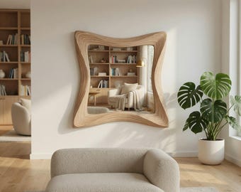 Live edge mirror. Organic Wavy Wooden Mirror | Sculptural Modern Wall Mirror | Handcrafted Natural Wood"