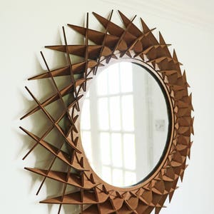 26 Inch Round Wooden Wall Hanging Mirror: Intricate Handcrafted Frame, Statement Piece for Elegant home Décor image 2